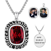 Sterling Silver Custom Birthstone Photo Engraved Class Necklace Graduation Gift