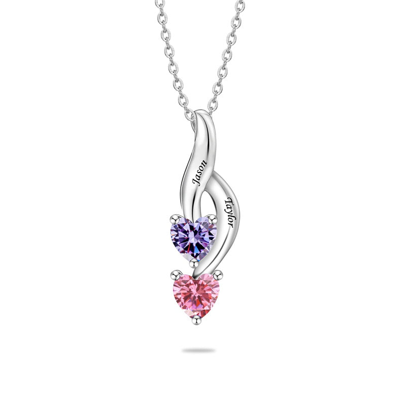 Copper Sterling Silver Personalized 1-6 Simulated Birthstones Mother's Name Heart Pendant Necklace