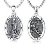 Sterling Silver Amulet Medal  St Sebastian Saint Christopher Viking Deer Pendant Necklace