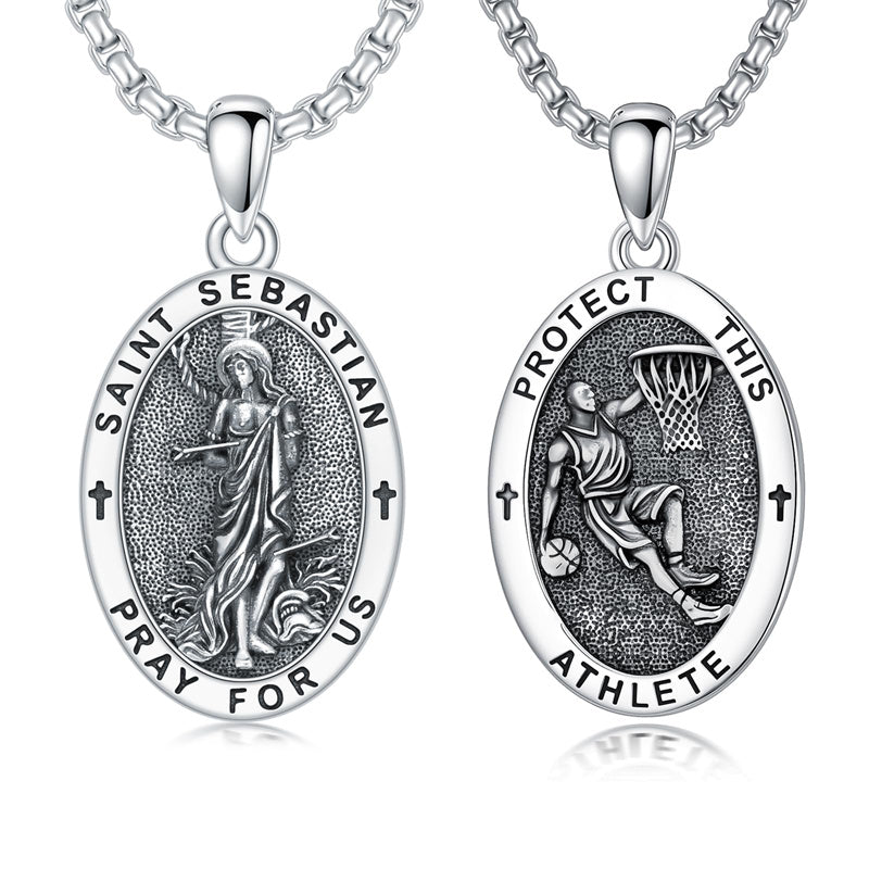 Sterling Silver Amulet Medal  St Sebastian Saint Christopher Viking Deer Pendant Necklace