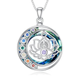 Sterling Silver Crystal Triple Moon Goddess Hamsa Hand Lotus Tree of Life Flower of Life Chakra Pendant Necklace
