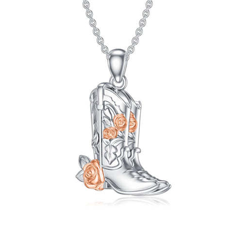 Sterling Silver Cowboy Boot Cowgirl Pendant Necklace