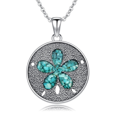 Sterling Silver Turquoise Sand Dollar Pendant Necklace