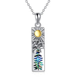 Sterling Silver Mountain Bear Pine Tree Sun Ocean Snowy Mountain Pendant Necklace