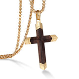 14K Gold  Plated Wooden Cross Crucifix Pendant Necklace for Men