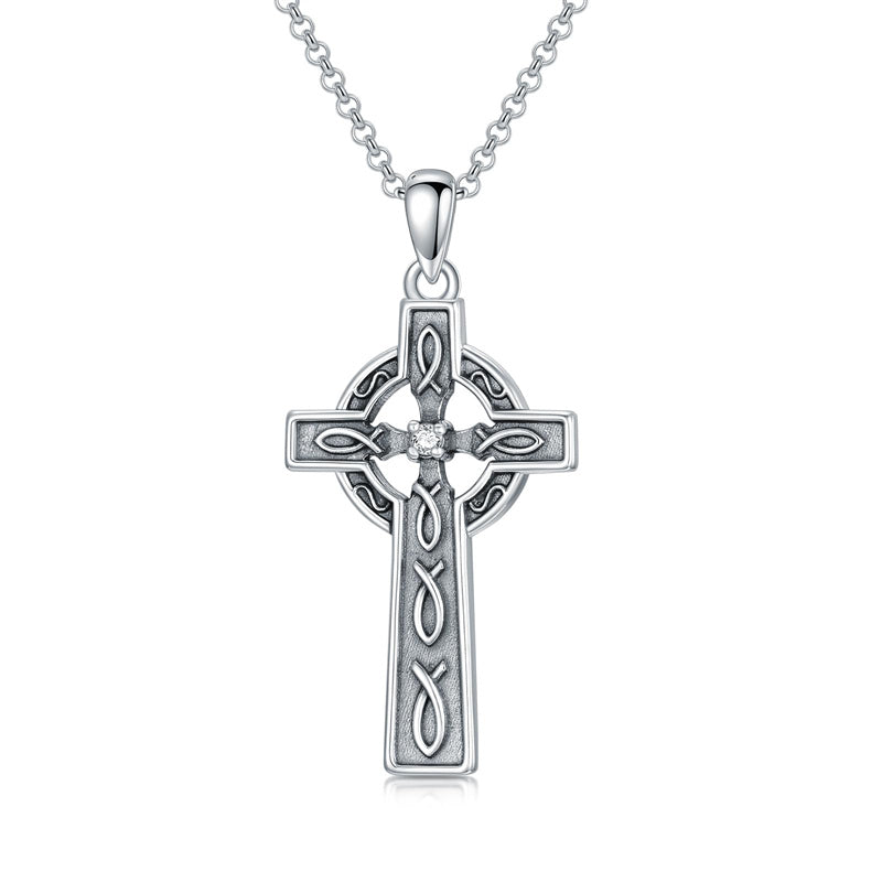 Sterling Silver Wooden Cross Pendant Necklace