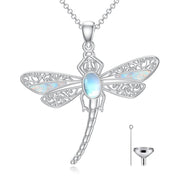 Sterling Silver Dragonfly Moonstone Memorial Urn Necklace for Human Ashes