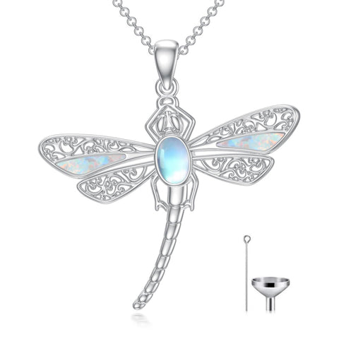 Sterling Silver Dragonfly Moonstone Memorial Urn Necklace for Human Ashes