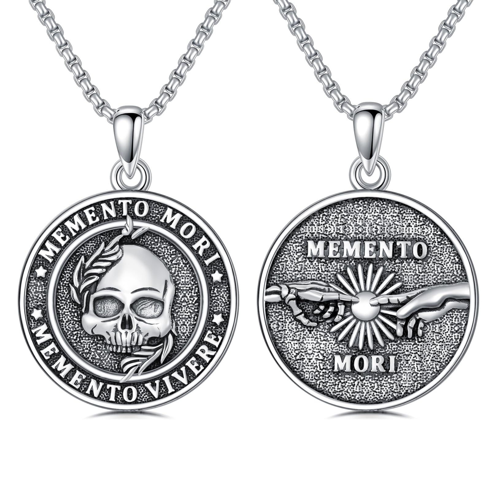 Sterling Silver Gothic Skull Memento Mori Pendant Necklace with Engrav ...