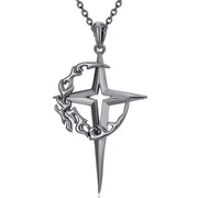 Sterling Silver Gothic Black Moon and Star Pendant Necklace