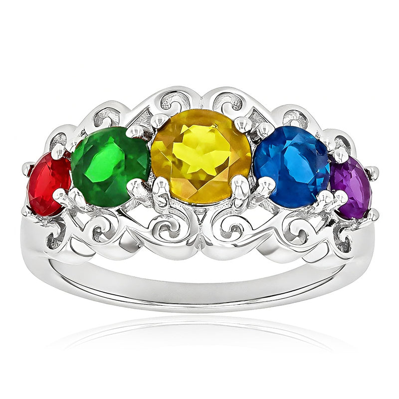 Sterling Silver 2-5 Birthstones Family Ring Gifts for Mother's Day