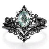 Sterling Silver 10K 14K 18K Gold Vintage Nature Moss Agate Engagement Ring Sets for Women