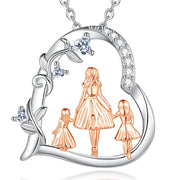 Sterling Silver Cubic Zirconia Mother Daughter Father Daughter Pendant Necklace