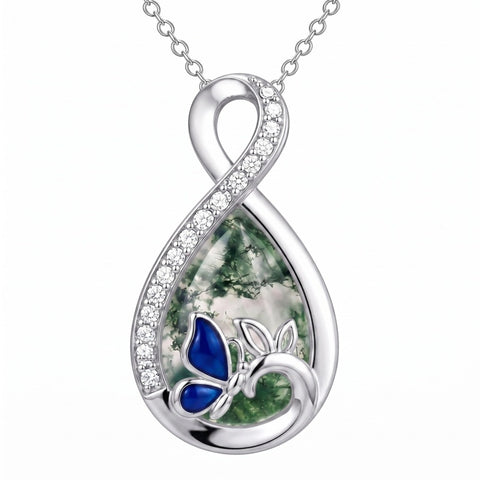 Sterling Silver Teardrop Gemstone Rose Butterfly Infinity Heart Necklace for Women