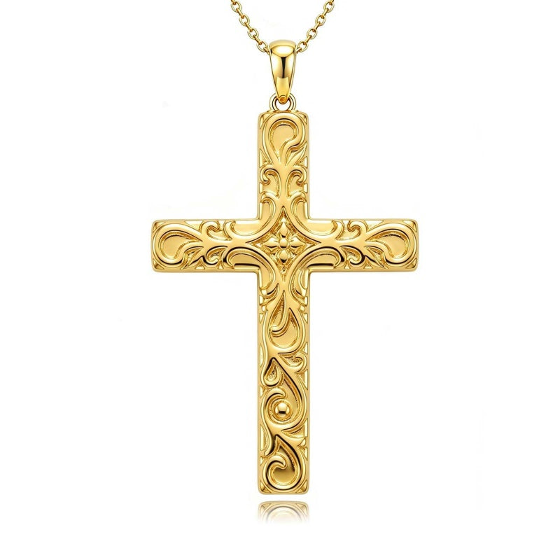 14K Gold Plated Cross Pendant Christian Necklace Baptism Religious Faith Jewelry