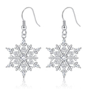 925 Sterling Silver Snowflake Drop Earrings for Women High Polished Silver Dangle Drop EarringsDangle Jewelry Snowflake Earrings for Women