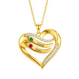 10K 14K 18K Gold  Personalized 1-4 Birthstones Engraved Heart Necklace for Women