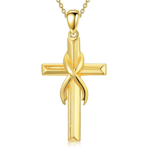 14K Gold Plated Cross Pendant Necklace for Women