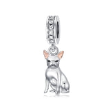 Sterling Silver Cubic Zirconia Yorkshire Boston Terrier Chihuahua Dachshund  Bead Charms