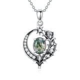 Sterling Silver Moss Agate Celtic Knot Rose Claddagh Filigree Pendant Necklace