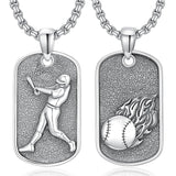 Sterling Silver Dog Tag Baseball Basketball Softball Soccer Pendant Necklace for Men