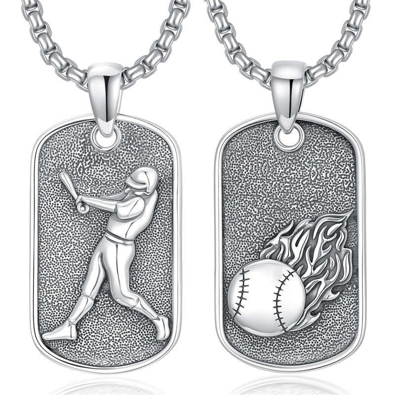 Sterling Silver Dog Tag Baseball Basketball Softball Soccer Pendant Necklace for Men