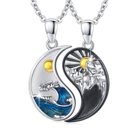 Yin Yang Necklace Sun Moon Sterling Silver Couple Necklaces Matching Couples Jewelry For Women Men Gift