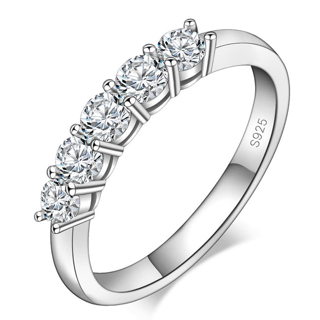Half Eternity Ring for Women, S925 Moissanite Stackable Engagement Ring, Promise Wedding Bands Sterling Silver Ring