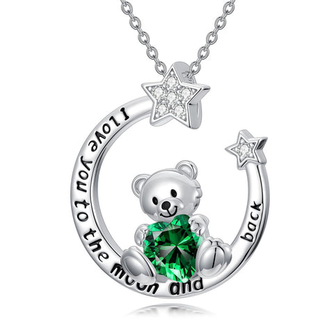 Sterling Silver Birthstone Teddy Bear Pendant Necklace