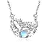 Sterling Silver Moonstone Celtic Knot Raccoon Otter Pig Dolphin Cow Pendant Necklace Birthday Mother's Day Gift