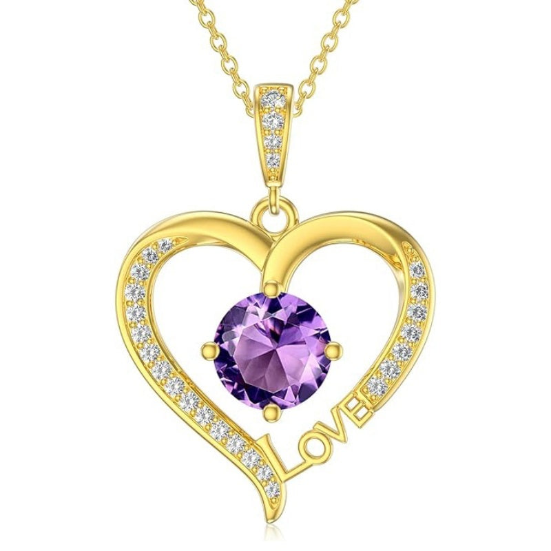 14K Gold Plated  12 Months Heart Birthstone Pendant Necklace Birthday Wedding Anniversary Jewelry Gifts for Women