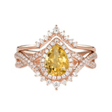 Sterling Silver 10K 14K 18K Gold  Pear Shaped Gemstone Engagement Rings Set