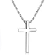 Sterling Silver Cross Pendant Necklace with Stainless Steel 2.5mm Rope Chain