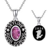 Sterling Silver Custom  Birthstone Engraved Class High School College Graduation Necklace