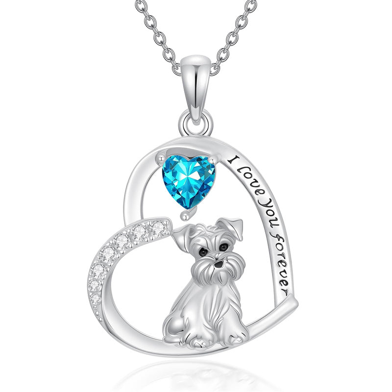 Sterling Silver 12 Month Birthstone Schnauzer Chihuahua Pitbull Pug Pendant Necklace for Women
