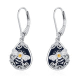 Sterling Silver Filigree Black Onyx  Bee Hummingbird Leverback Earrings