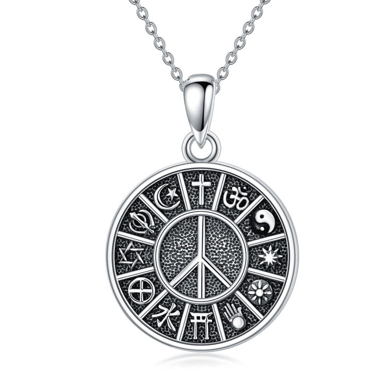 Sterling Silver Peace Sign Coexist Peace Symbol Pirate Tree of Life Thor's Hammer Wolf Raven Viking Series Necklace