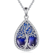 Tree of Life Necklace 925 Sterling Silver Teardrop Enamel Family Tree Pendant Necklace for Women