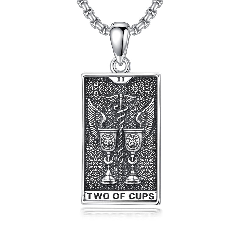 Sterling Silver Lovers Hierophant Magician Three of Swords Wheel of Fortune SkeletonTarot Card Pendant Necklace