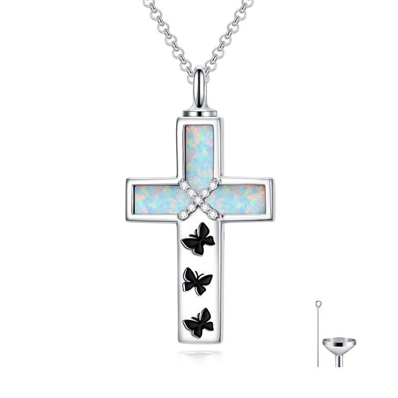Sterling Silver Abalone Shell Opal Butterfly Dragonfly Tree of Life Pet Paw Cross Urn Necklaces for Ashes