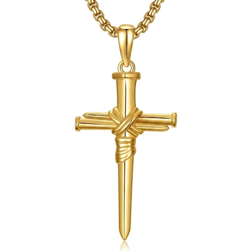 14K Gold Plated Cross Pendant Necklace for Men Religious Jewelry Christian Gift