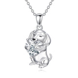 Sterling Silver 12 Month Birthstone Dachshund Pendant Necklace for Women
