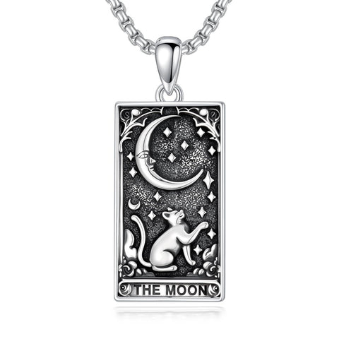 Sterling Silver Tarot Card Pendant  Necklace for Men Gothic Amulet Jewelry