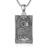 Sterling Silver Tarot Card 12 Zodiac Sign Pendant Necklace