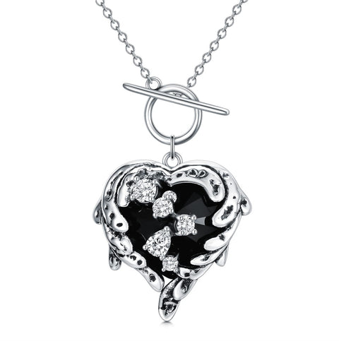 Sterling Silver Gothic Witches Heart Pendant Necklace