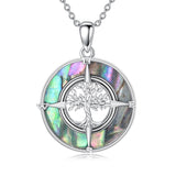 Sterling Silver Abalone Shell  Mountain Tree of Life  Compass Pendant Necklace for Women