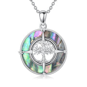 Sterling Silver Abalone Shell  Mountain Tree of Life  Compass Pendant Necklace for Women