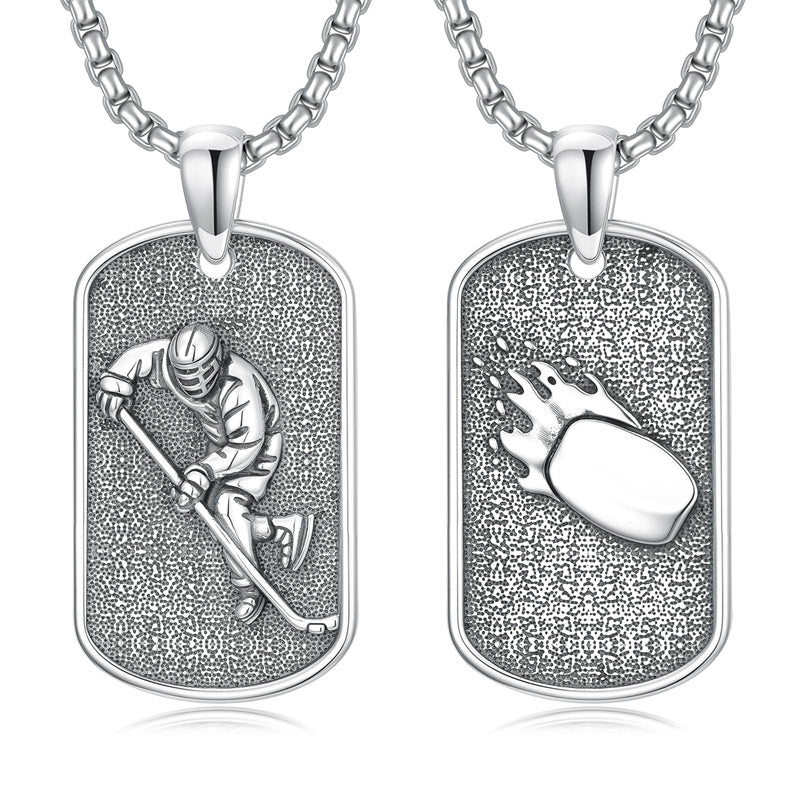 Sterling Silver Dog Tag Baseball Basketball Softball Soccer Pendant Necklace for Men