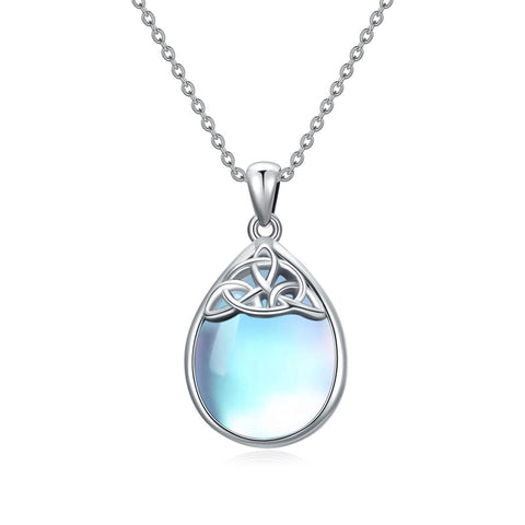 Sterling Silver Moss Agate Labradorite Moonstone Opal Turquoise Celtic Knot  Pendant Necklace