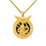14K Gold Plated Black Onyx Patron Saint Medal Religious Amulet Pendant Necklace for Men